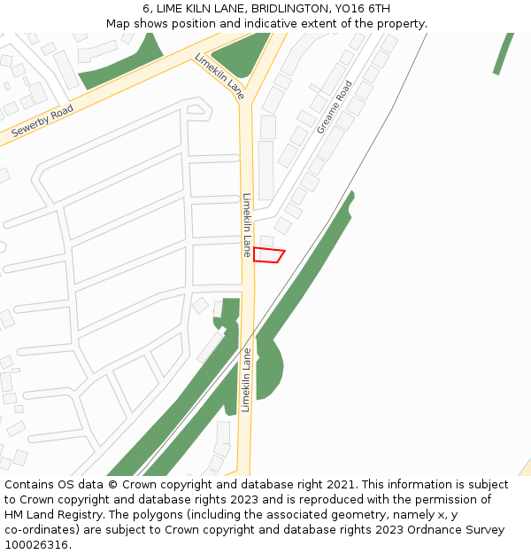 6, LIME KILN LANE, BRIDLINGTON, YO16 6TH: Location map and indicative extent of plot