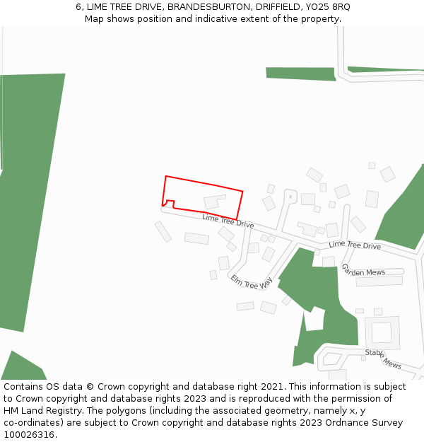 6, LIME TREE DRIVE, BRANDESBURTON, DRIFFIELD, YO25 8RQ: Location map and indicative extent of plot