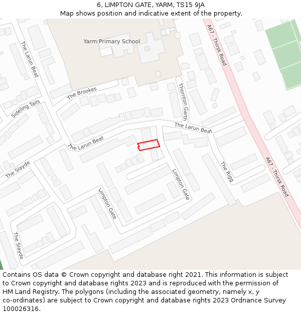 6, LIMPTON GATE, YARM, TS15 9JA: Location map and indicative extent of plot