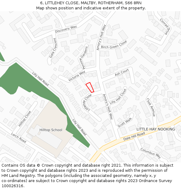 6, LITTLEHEY CLOSE, MALTBY, ROTHERHAM, S66 8RN: Location map and indicative extent of plot