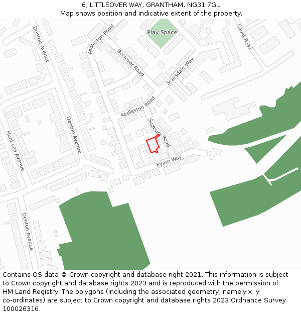 6, LITTLEOVER WAY, GRANTHAM, NG31 7GL: Location map and indicative extent of plot