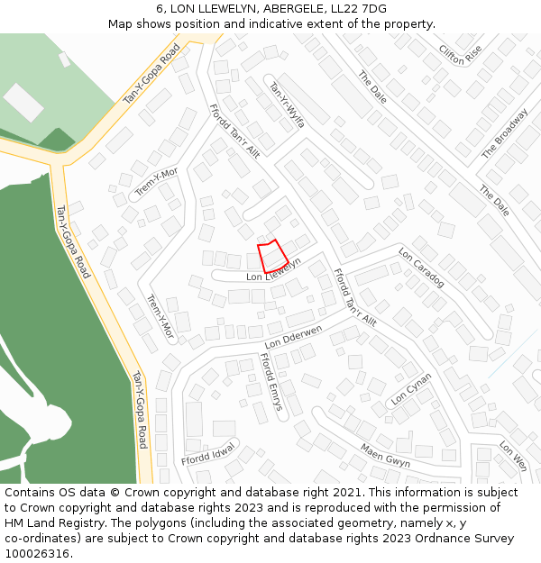 6, LON LLEWELYN, ABERGELE, LL22 7DG: Location map and indicative extent of plot