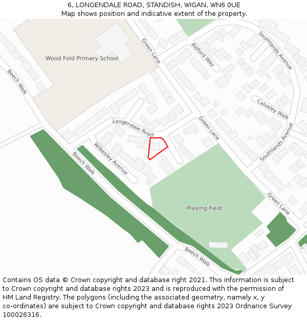 6, LONGENDALE ROAD, STANDISH, WIGAN, WN6 0UE: Location map and indicative extent of plot