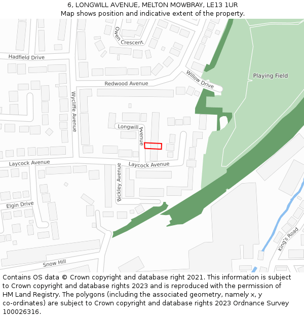 6, LONGWILL AVENUE, MELTON MOWBRAY, LE13 1UR: Location map and indicative extent of plot