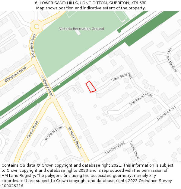 6, LOWER SAND HILLS, LONG DITTON, SURBITON, KT6 6RP: Location map and indicative extent of plot