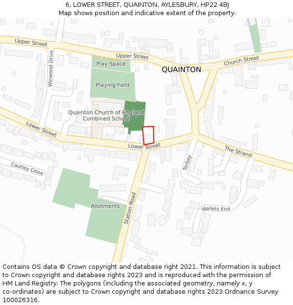 6, LOWER STREET, QUAINTON, AYLESBURY, HP22 4BJ: Location map and indicative extent of plot