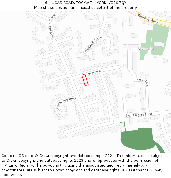 6, LUCAS ROAD, TOCKWITH, YORK, YO26 7QY: Location map and indicative extent of plot