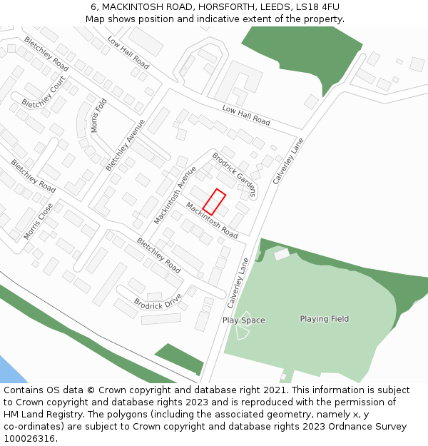 6, MACKINTOSH ROAD, HORSFORTH, LEEDS, LS18 4FU: Location map and indicative extent of plot