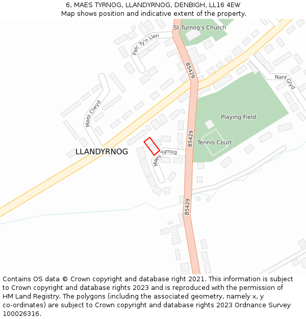 6, MAES TYRNOG, LLANDYRNOG, DENBIGH, LL16 4EW: Location map and indicative extent of plot