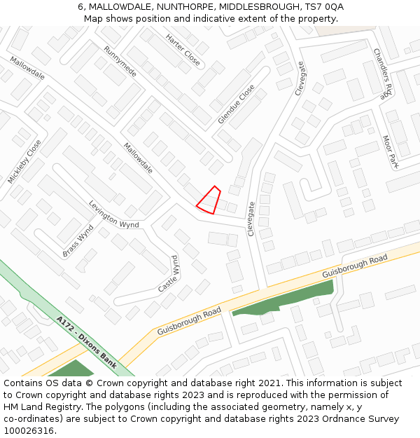 6, MALLOWDALE, NUNTHORPE, MIDDLESBROUGH, TS7 0QA: Location map and indicative extent of plot