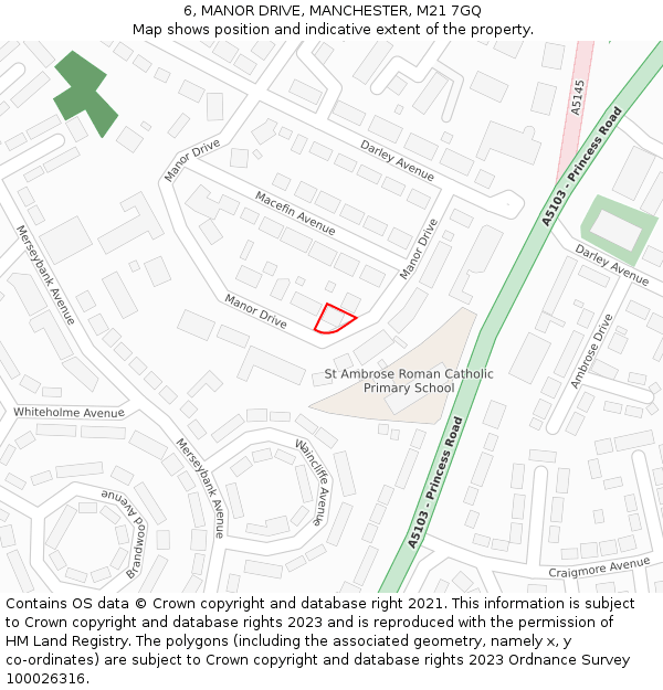 6, MANOR DRIVE, MANCHESTER, M21 7GQ: Location map and indicative extent of plot