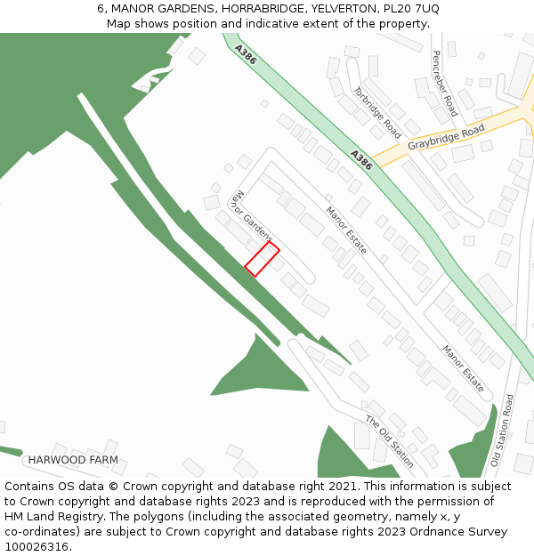 6, MANOR GARDENS, HORRABRIDGE, YELVERTON, PL20 7UQ: Location map and indicative extent of plot