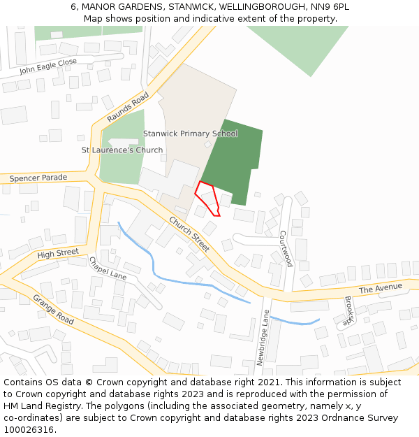 6, MANOR GARDENS, STANWICK, WELLINGBOROUGH, NN9 6PL: Location map and indicative extent of plot