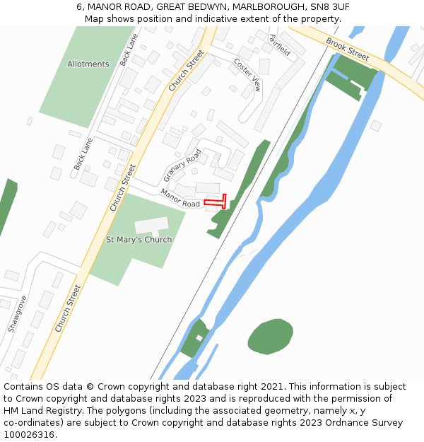 6, MANOR ROAD, GREAT BEDWYN, MARLBOROUGH, SN8 3UF: Location map and indicative extent of plot