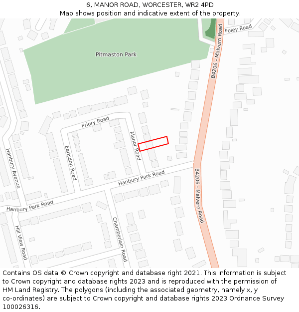 6, MANOR ROAD, WORCESTER, WR2 4PD: Location map and indicative extent of plot