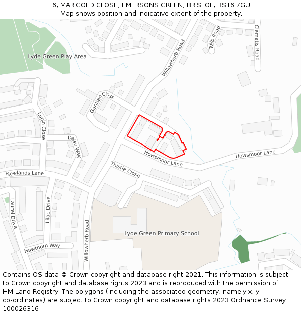 6, MARIGOLD CLOSE, EMERSONS GREEN, BRISTOL, BS16 7GU: Location map and indicative extent of plot