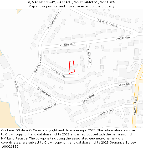 6, MARINERS WAY, WARSASH, SOUTHAMPTON, SO31 9FN: Location map and indicative extent of plot