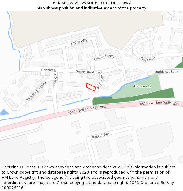 6, MARL WAY, SWADLINCOTE, DE11 0WY: Location map and indicative extent of plot