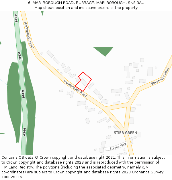 6, MARLBOROUGH ROAD, BURBAGE, MARLBOROUGH, SN8 3AU: Location map and indicative extent of plot