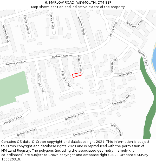 6, MARLOW ROAD, WEYMOUTH, DT4 8SF: Location map and indicative extent of plot