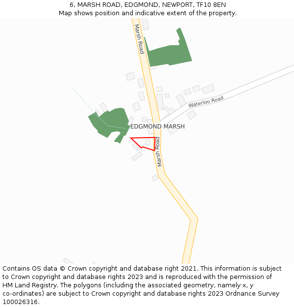 6, MARSH ROAD, EDGMOND, NEWPORT, TF10 8EN: Location map and indicative extent of plot