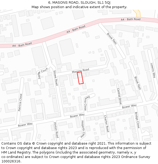 6, MASONS ROAD, SLOUGH, SL1 5QJ: Location map and indicative extent of plot