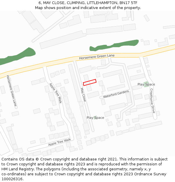 6, MAY CLOSE, CLIMPING, LITTLEHAMPTON, BN17 5TF: Location map and indicative extent of plot