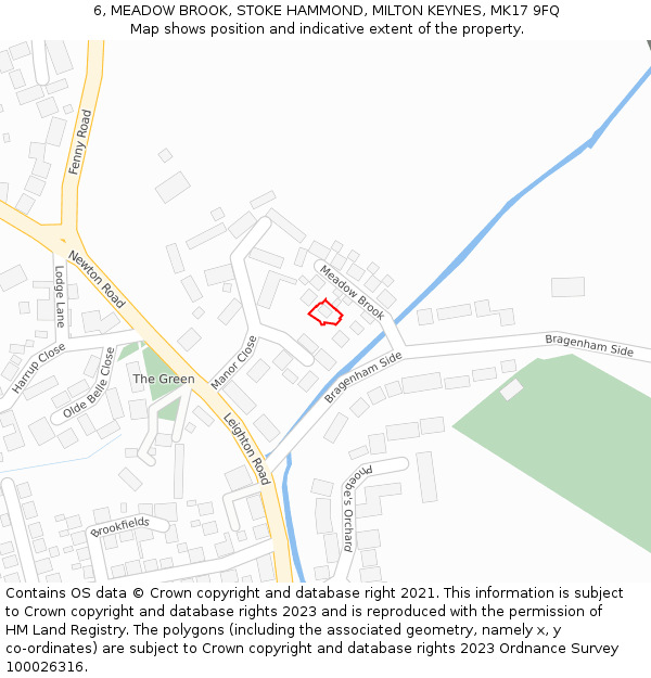 6, MEADOW BROOK, STOKE HAMMOND, MILTON KEYNES, MK17 9FQ: Location map and indicative extent of plot