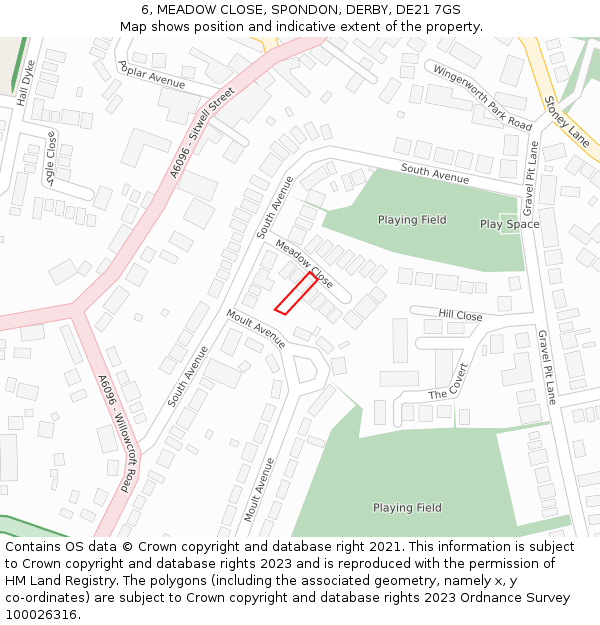 6, MEADOW CLOSE, SPONDON, DERBY, DE21 7GS: Location map and indicative extent of plot