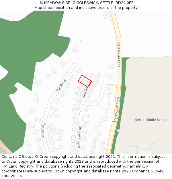 6, MEADOW RISE, GIGGLESWICK, SETTLE, BD24 0EF: Location map and indicative extent of plot