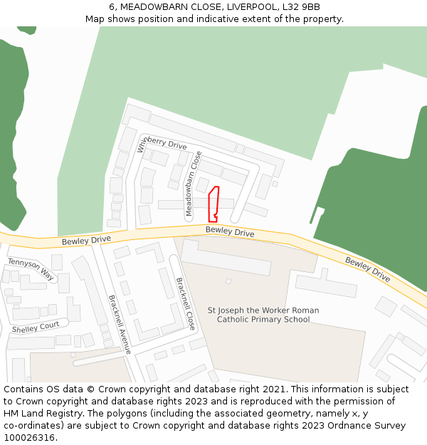 6, MEADOWBARN CLOSE, LIVERPOOL, L32 9BB: Location map and indicative extent of plot