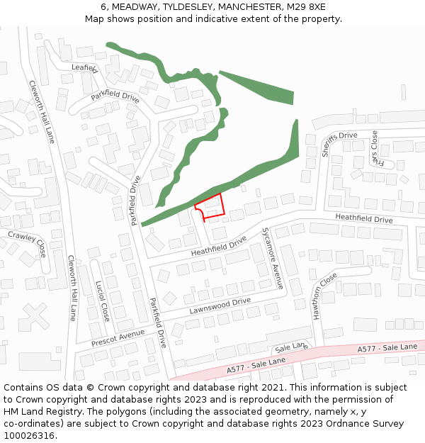 6, MEADWAY, TYLDESLEY, MANCHESTER, M29 8XE: Location map and indicative extent of plot