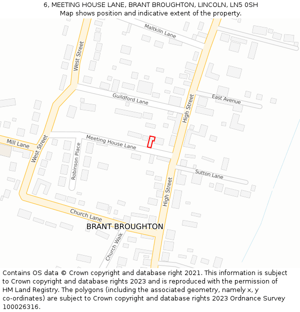 6, MEETING HOUSE LANE, BRANT BROUGHTON, LINCOLN, LN5 0SH: Location map and indicative extent of plot