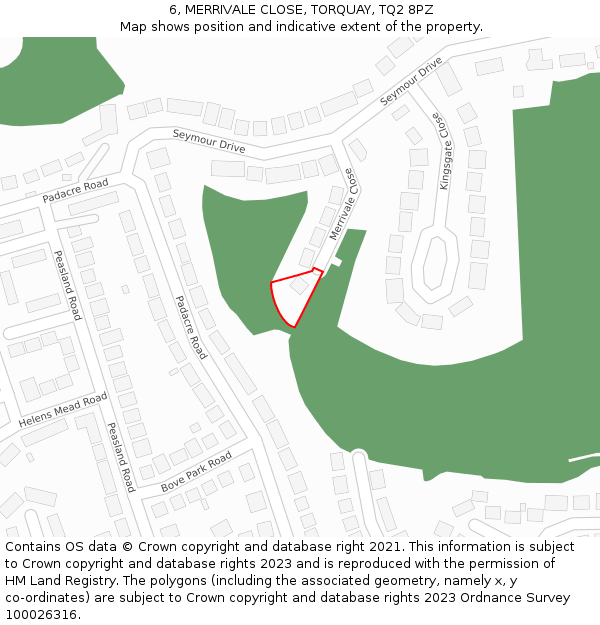 6, MERRIVALE CLOSE, TORQUAY, TQ2 8PZ: Location map and indicative extent of plot