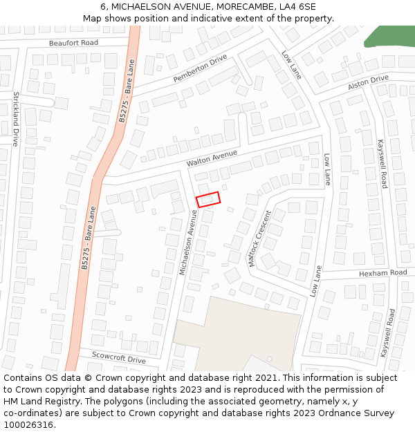 6, MICHAELSON AVENUE, MORECAMBE, LA4 6SE: Location map and indicative extent of plot