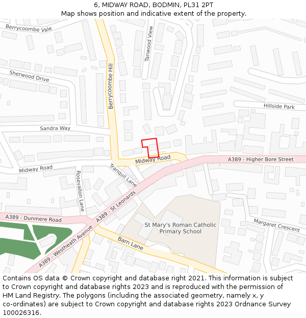 6, MIDWAY ROAD, BODMIN, PL31 2PT: Location map and indicative extent of plot