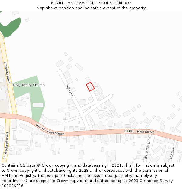 6, MILL LANE, MARTIN, LINCOLN, LN4 3QZ: Location map and indicative extent of plot