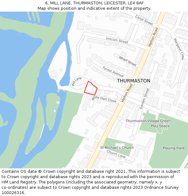 6, MILL LANE, THURMASTON, LEICESTER, LE4 8AF: Location map and indicative extent of plot