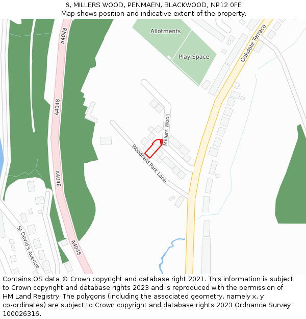 6, MILLERS WOOD, PENMAEN, BLACKWOOD, NP12 0FE: Location map and indicative extent of plot