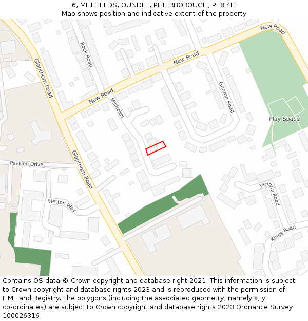 6, MILLFIELDS, OUNDLE, PETERBOROUGH, PE8 4LF: Location map and indicative extent of plot