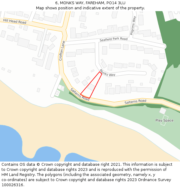 6, MONKS WAY, FAREHAM, PO14 3LU: Location map and indicative extent of plot