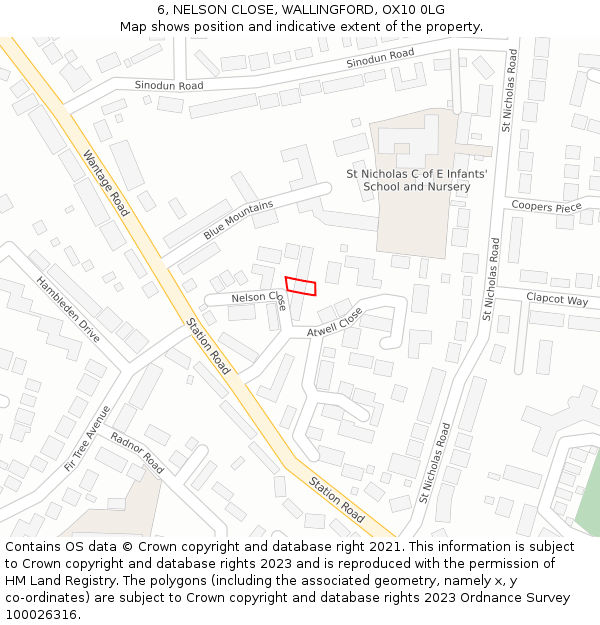 6, NELSON CLOSE, WALLINGFORD, OX10 0LG: Location map and indicative extent of plot