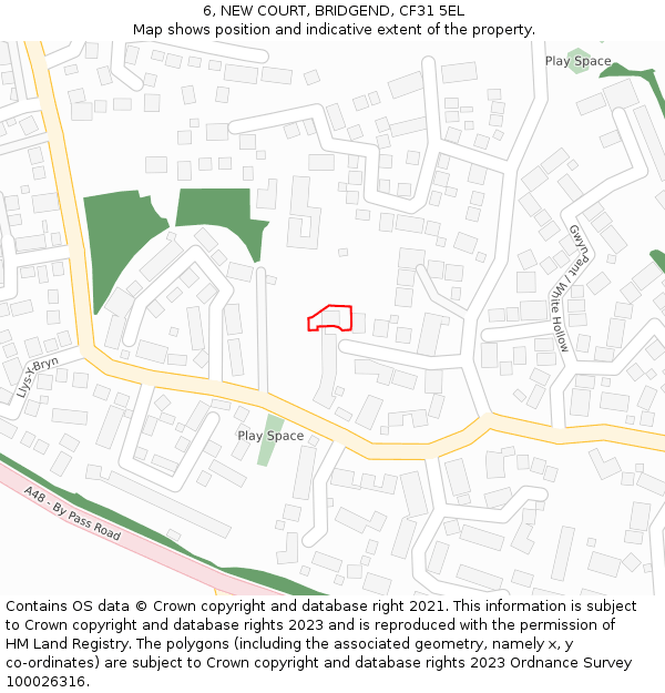 6, NEW COURT, BRIDGEND, CF31 5EL: Location map and indicative extent of plot