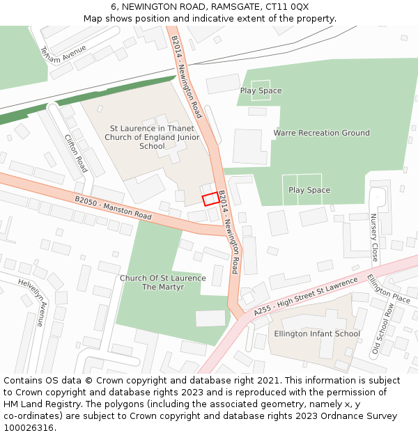 6, NEWINGTON ROAD, RAMSGATE, CT11 0QX: Location map and indicative extent of plot