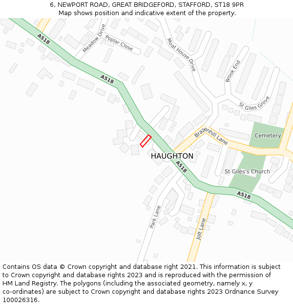 6, NEWPORT ROAD, GREAT BRIDGEFORD, STAFFORD, ST18 9PR: Location map and indicative extent of plot