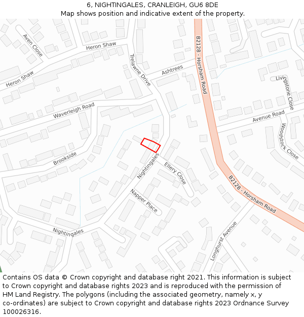 6, NIGHTINGALES, CRANLEIGH, GU6 8DE: Location map and indicative extent of plot