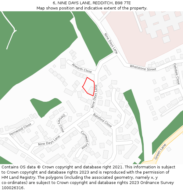 6, NINE DAYS LANE, REDDITCH, B98 7TE: Location map and indicative extent of plot