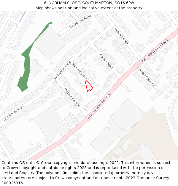 6, NORHAM CLOSE, SOUTHAMPTON, SO16 6PW: Location map and indicative extent of plot