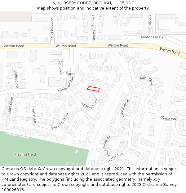 6, NURSERY COURT, BROUGH, HU15 1DG: Location map and indicative extent of plot