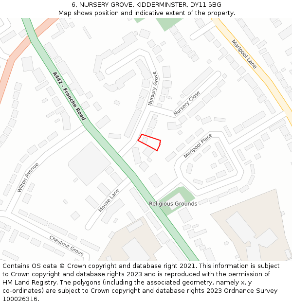 6, NURSERY GROVE, KIDDERMINSTER, DY11 5BG: Location map and indicative extent of plot